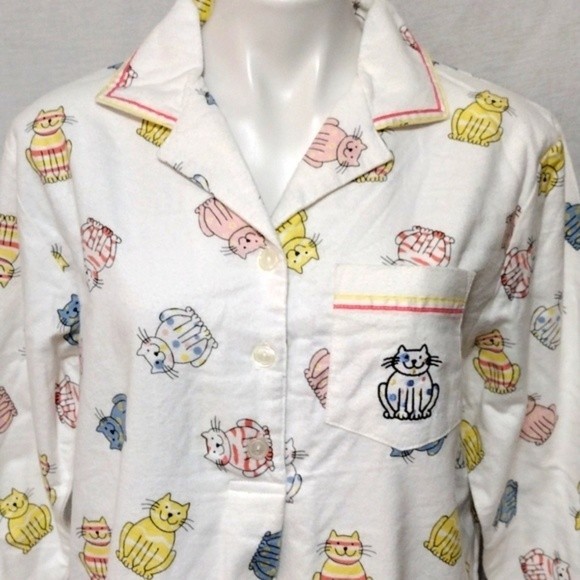 Secret Treasures Flannel Button Up Cat Print Maxi Nightgown Sleepwear Small - Picture 4 of 7